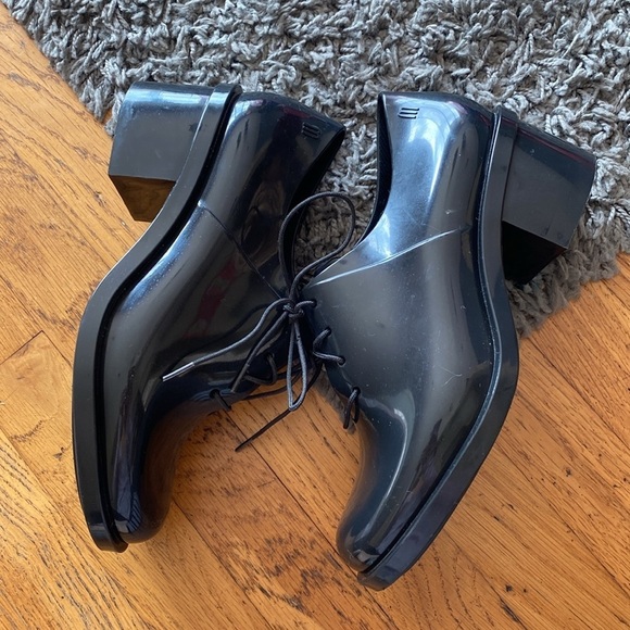 Melissa Black Rubber Stacked Block Heel Oxford Jelly Shoes Size 6 - Picture 6 of 14